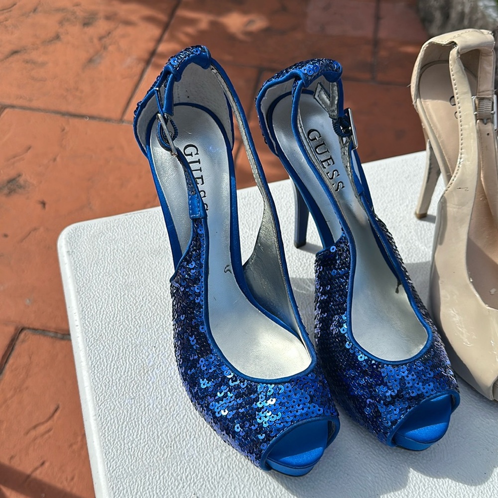 Guess platform high heels, royal blue sequence brand new, never used